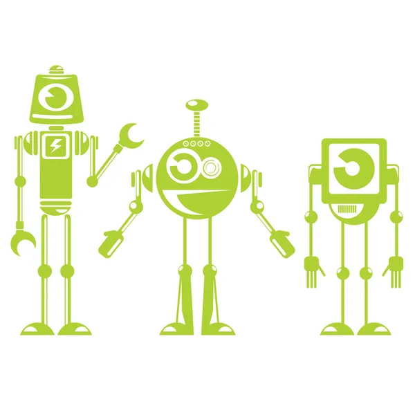 Flat design style green robots and cyborgs. — Stock Vector