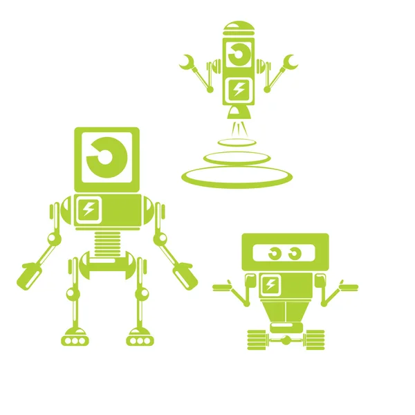 Flaches Design grüne Roboter und Cyborgs. — Stockvektor