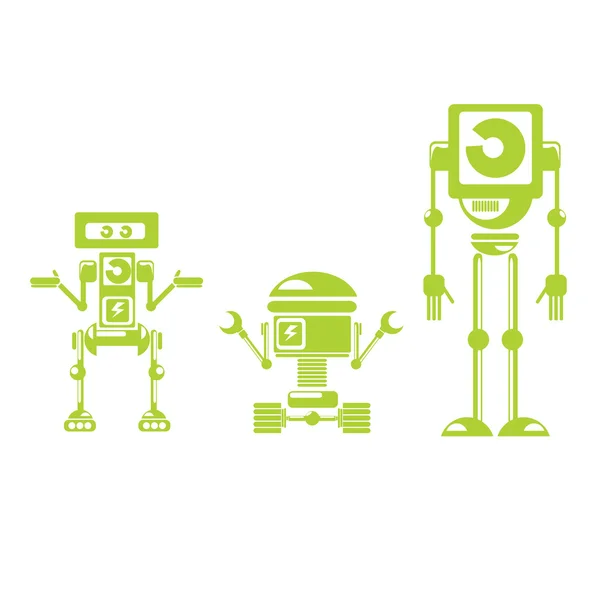 Flaches Design grüne Roboter und Cyborgs. — Stockvektor