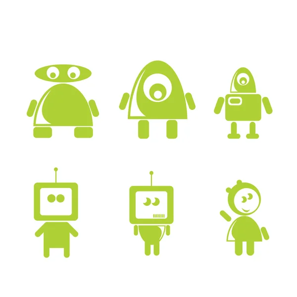 Flaches Design grüne Roboter und Cyborgs. — Stockvektor