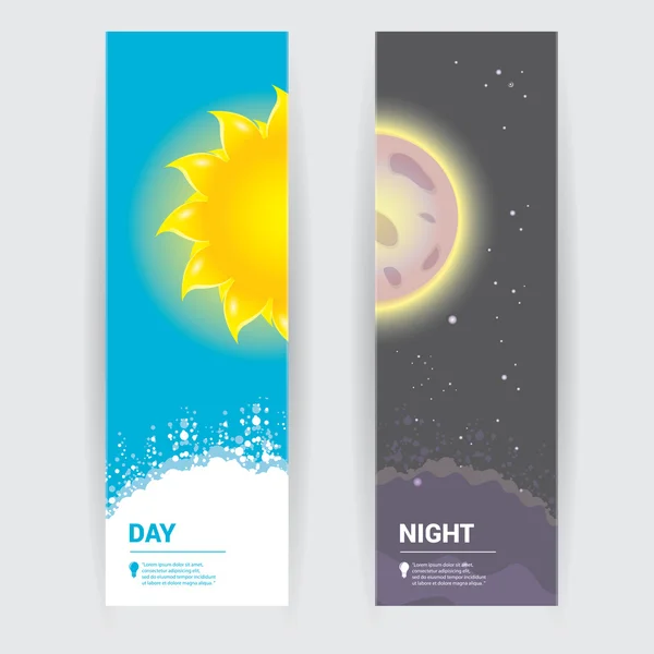 Sonne und Mond am Himmel, Tag und Nacht. — Stockvektor