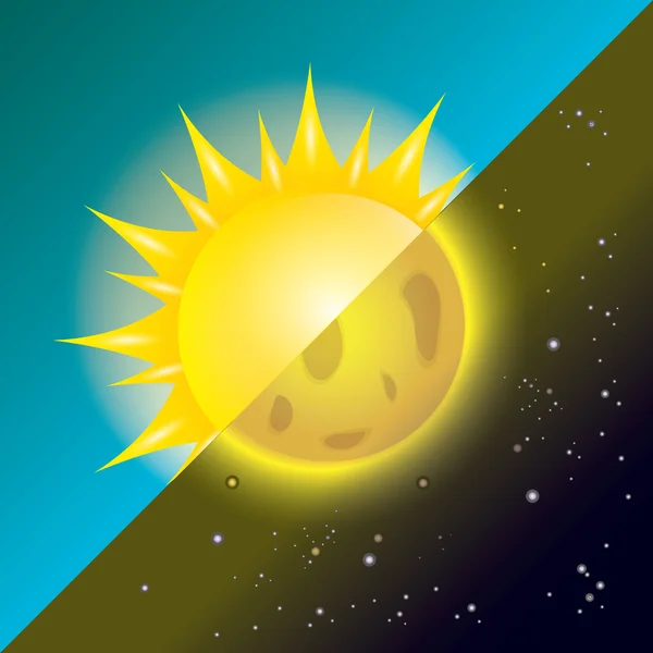 Sun and moon in sky, day and night. — Stock Vector