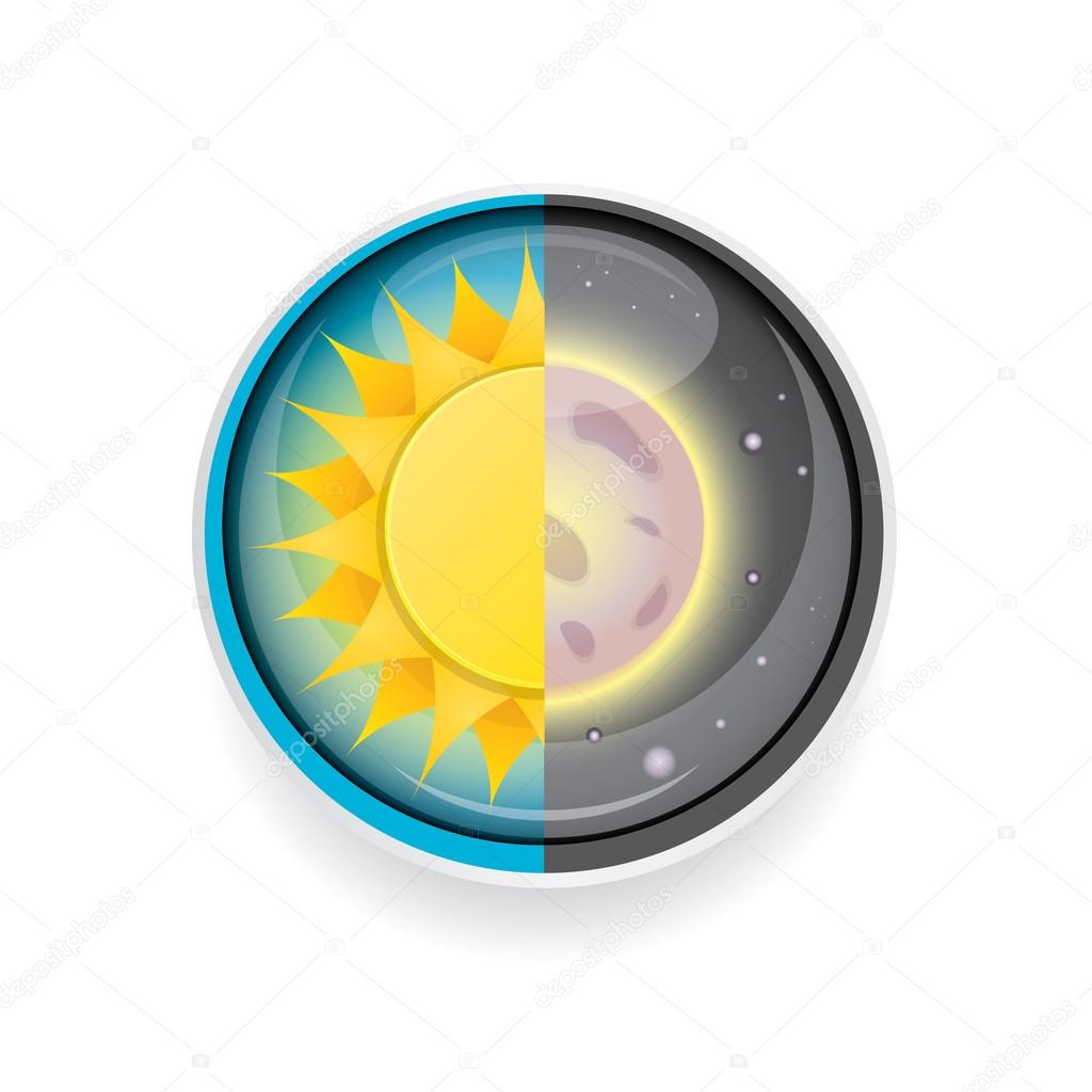 Sun and moon in sky, day and night. vector summer banner . Vector illustration
