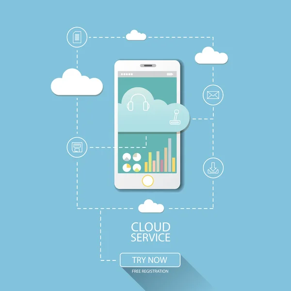 Serviços em nuvem mobile flat web infográfico — Vetor de Stock