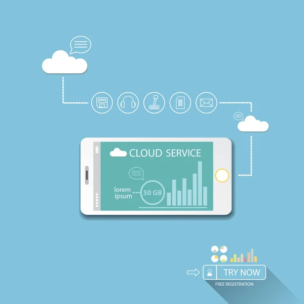 Serviços em nuvem mobile flat web infográfico — Vetor de Stock