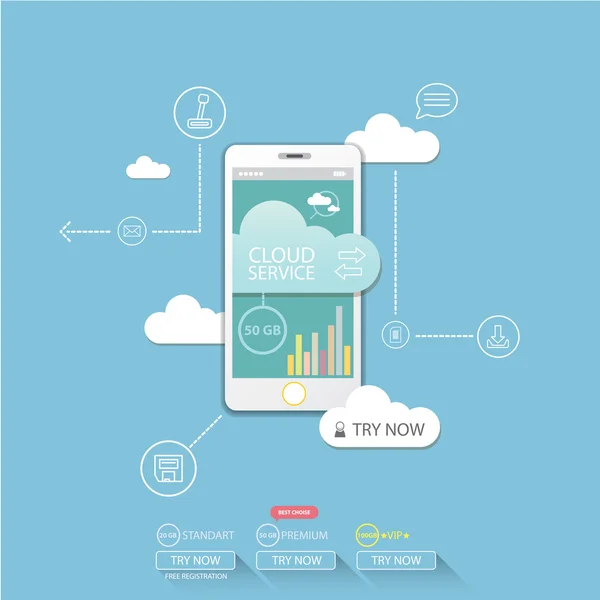 Cloud Services mobiele platte web Infographic — Stockvector