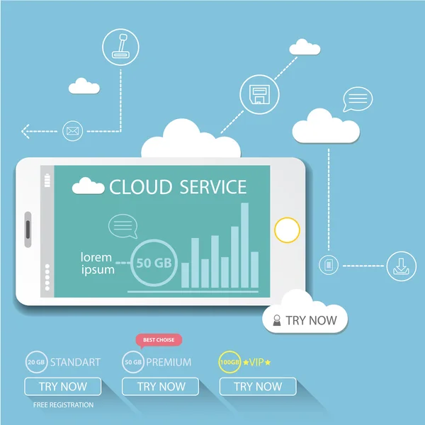 Serviços em nuvem mobile flat web infográfico — Vetor de Stock