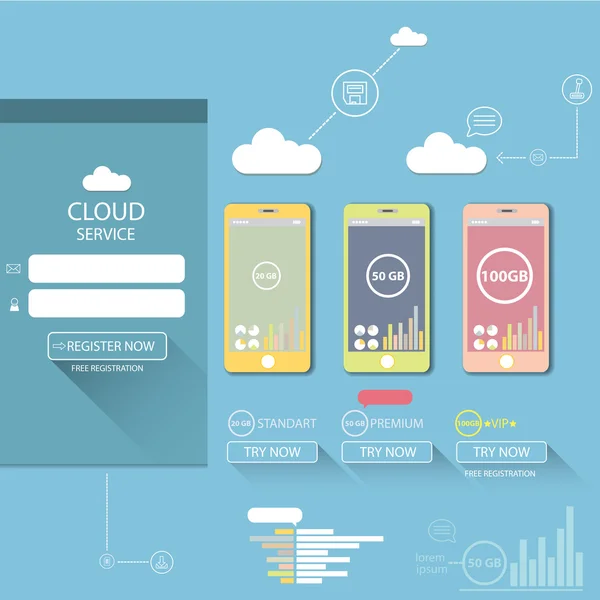 Services Cloud mobile flat web infographie — Image vectorielle