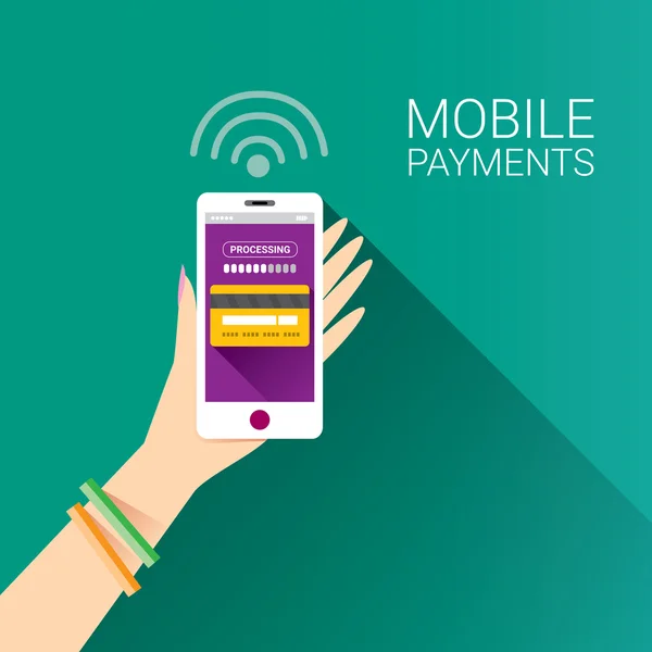 Procesamiento Flsmartphone de pagos móviles — Archivo Imágenes Vectoriales
