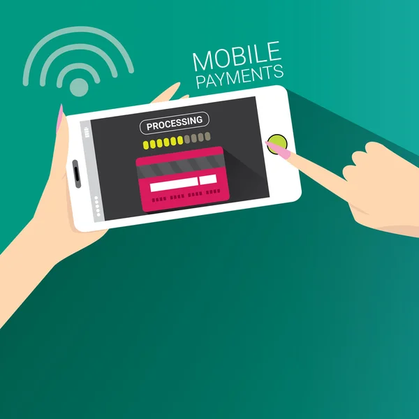 Abwicklung mobiler Zahlungen per Smartphone — Stockvektor
