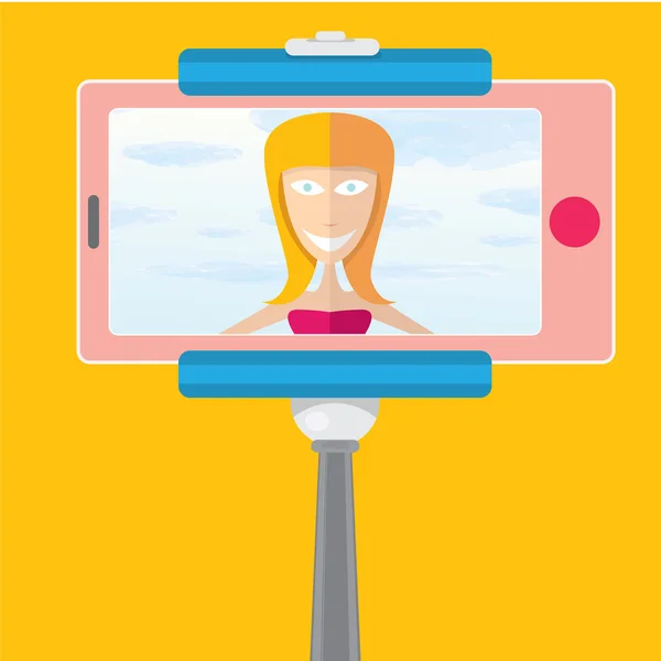 Scatta foto selfie su Smart Phone con monopiede — Vettoriale Stock