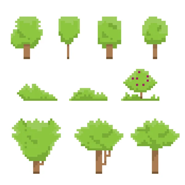Pixel art συλλογή δέντρων απομονωθεί σε λευκό. — Διανυσματικό Αρχείο