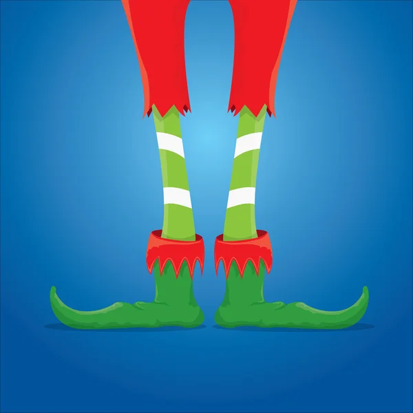 Christmas cartoon elfs legs on blue background — Stock Vector