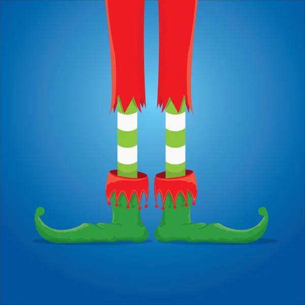 Christmas cartoon elfs legs on blue background — Stock Vector