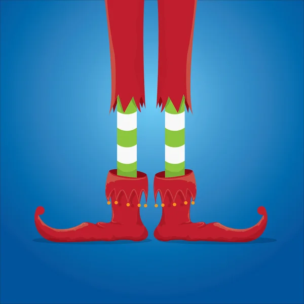 Natal kartun elfs kaki di latar belakang biru - Stok Vektor