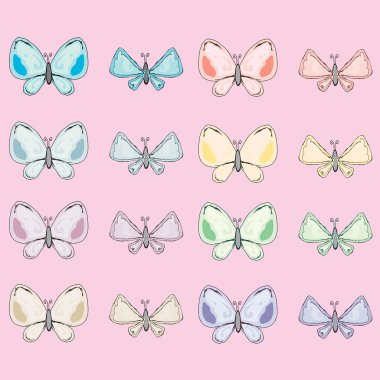 Renkli soyut suluboya kelebek koleksiyonu