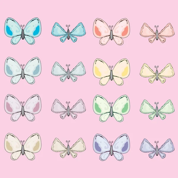 Renkli soyut suluboya kelebek koleksiyonu