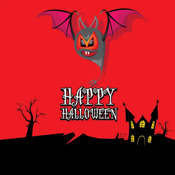 Vector feliz tarjeta de Halloween con murciélago — Vector de stock