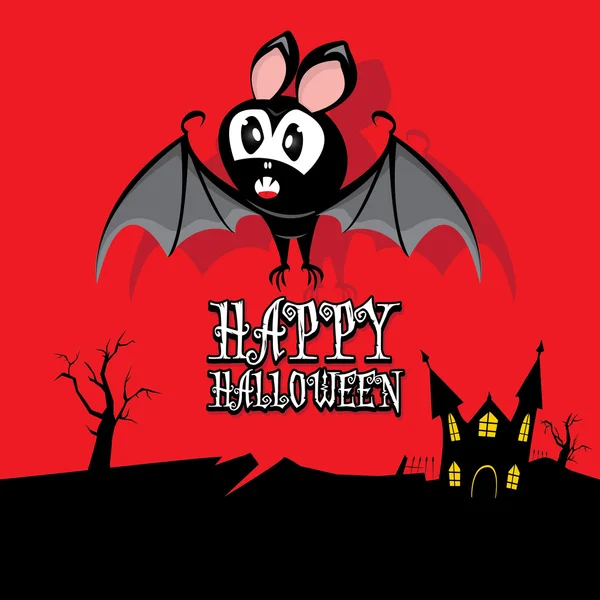 Vector feliz tarjeta de Halloween con murciélago — Vector de stock