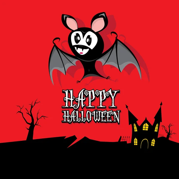 Vector feliz tarjeta de Halloween con murciélago — Vector de stock