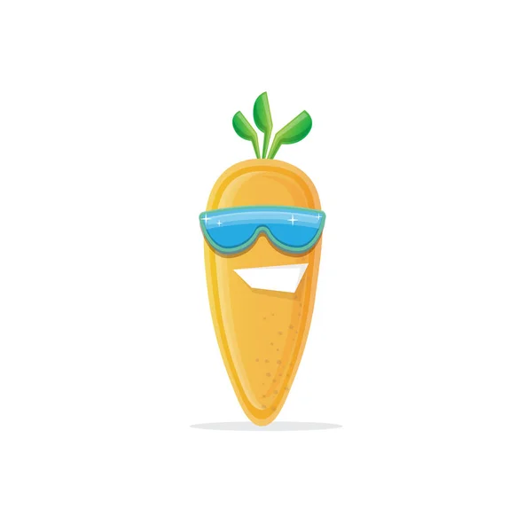 Vetor engraçado personagem de cenoura de desenho animado com óculos de sol isolados no fundo branco. funky sorrindo caráter vegetal verão — Vetor de Stock