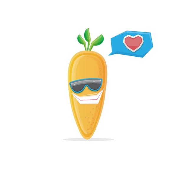 Vector grappige cartoon wortel karakter met zonnebril geïsoleerd op witte achtergrond. funky lachende zomer groente karakter — Stockvector