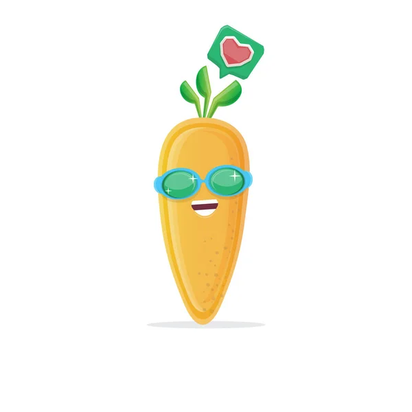 Vektor lustige Cartoon-Möhrenfigur mit Sonnenbrille isoliert auf weißem Hintergrund. Funky lächelnden Sommer Gemüse Charakter — Stockvektor