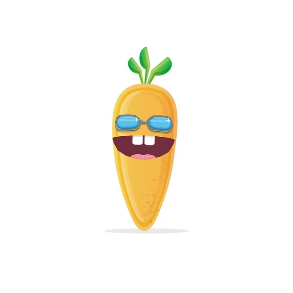 Vetor engraçado personagem de cenoura de desenho animado com óculos de sol isolados no fundo branco. funky sorrindo caráter vegetal verão — Vetor de Stock