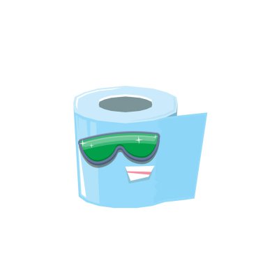 vektör komik tuvalet kağıdı rulo karakteri güneş gözlüklü beyaz arka planda izole edilmiş. Gülen kawaii kağıt rulo karakteri
