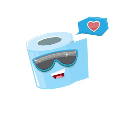 vektör komik tuvalet kağıdı rulo karakteri güneş gözlüklü beyaz arka planda izole edilmiş. Gülen kawaii kağıt rulo karakteri