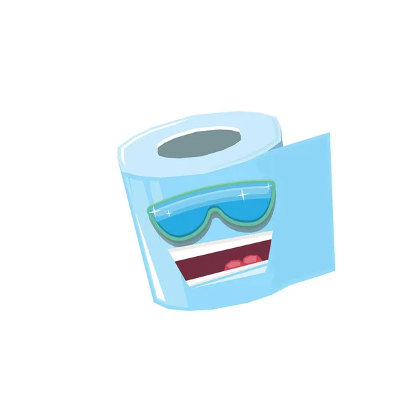 Vecteur drôle dessin animé rouleau de papier toilette personnage avec des lunettes de soleil isolé sur fond blanc. funky souriant kawaii tolet papier rouleau caractère — Image vectorielle
