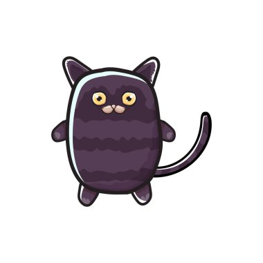 Beyaz arka planda izole edilmiş şirin siyah cadılar bayramı kedisi. Çizgi film mutlu siyah kedi yavrusu büyük gözlü.