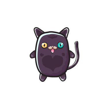 Beyaz arka planda izole edilmiş şirin siyah cadılar bayramı kedisi. Çizgi film mutlu siyah kedi yavrusu büyük gözlü.