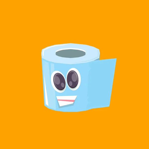 Vecteur drôle dessin animé rouleau de papier toilette personnage isolé sur fond orange. funky souriant kawaii tolet papier rouleau caractère — Image vectorielle
