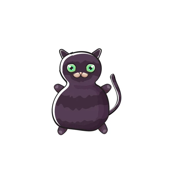 Mignon chat noir halloween isolé sur fond blanc. Dessin animé heureux chaton sorcière noire avec de gros yeux — Image vectorielle