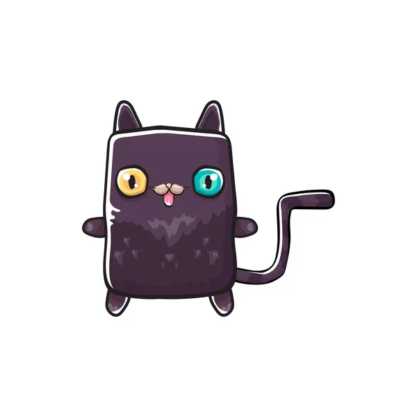 Lindo gato de halloween negro aislado sobre fondo blanco. Dibujos animados feliz negro bruja gatito con Grande ojos — Vector de stock