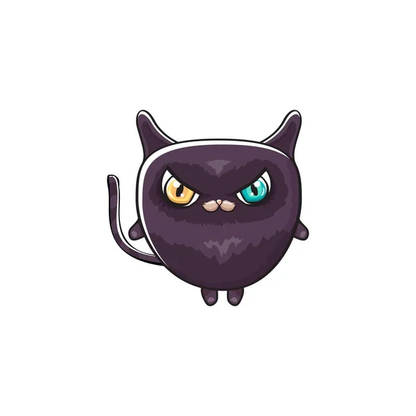 Lindo gato de halloween negro aislado sobre fondo blanco. Dibujos animados feliz negro bruja gatito con Grande ojos — Vector de stock