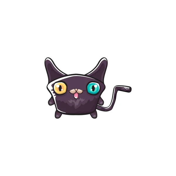 Bonito preto halloween gato isolado no fundo branco. Desenhos animados feliz preto bruxa gatinho com grandes olhos — Vetor de Stock