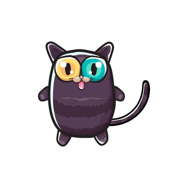 Lindo gato de halloween negro aislado sobre fondo blanco. Dibujos animados feliz negro bruja gatito con Grande ojos — Vector de stock