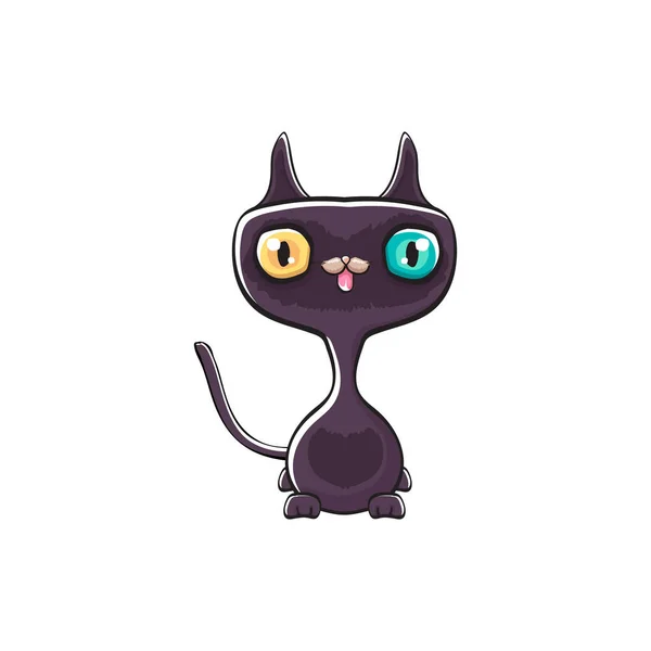 Cute black halloween cat isolated on white background. Cartoon happy black witch kitten with big eyes — Stock Vector