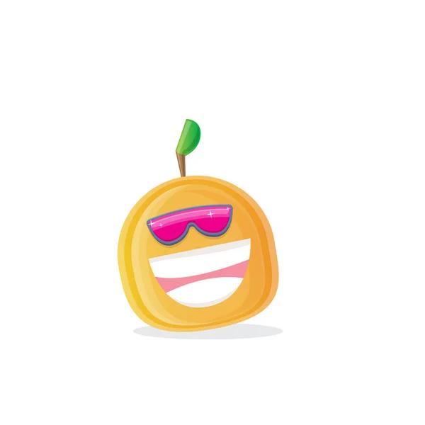 Vector grappige cartoon perzik karakter met zonnebril geïsoleerd op witte achtergrond. funky glimlachen koele zomer fruit karakter — Stockvector