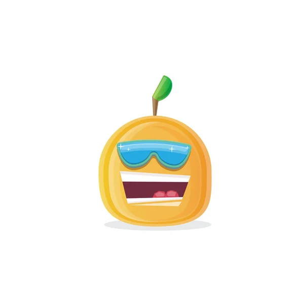Vector grappige cartoon perzik karakter met zonnebril geïsoleerd op witte achtergrond. funky glimlachen koele zomer fruit karakter — Stockvector