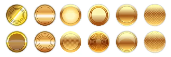 Web vector golden and bronze golden web buttons and round labels collection isolated on white background. Christmas golden round badges or buttons set isolated on white background — Stock Vector