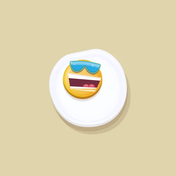 Vector funny cartoon fried egg character with sunglasses isolated on grey background. funky smiling morning food fried egg. Good morning concept — Stok Vektör