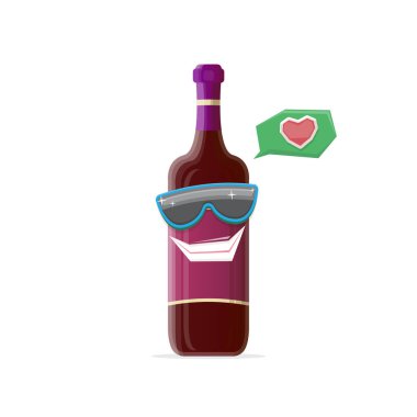 vector funny cartoon red wine bottle character with sunglasses isolated on white background. funky smiling glass wine bottle character design template for wine menu or wine map.