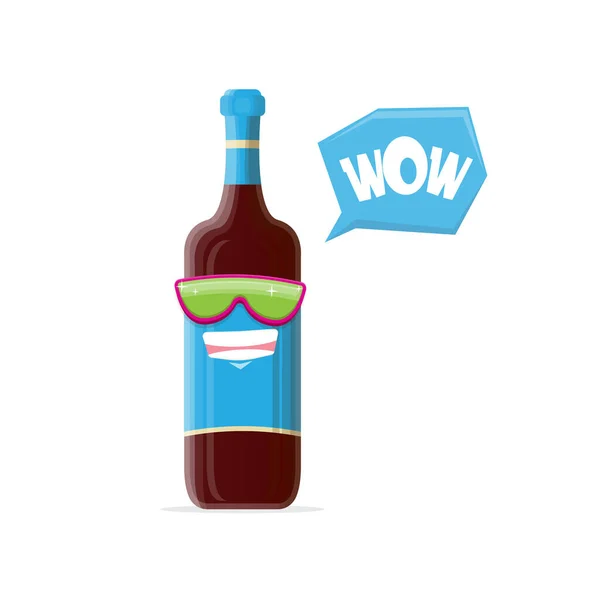 Vecteur drôle dessin animé bouteille de vin rouge personnage avec des lunettes de soleil isolé sur fond blanc. funky souriant verre bouteille de vin modèle de conception de caractère pour menu de vin ou carte de vin. — Image vectorielle