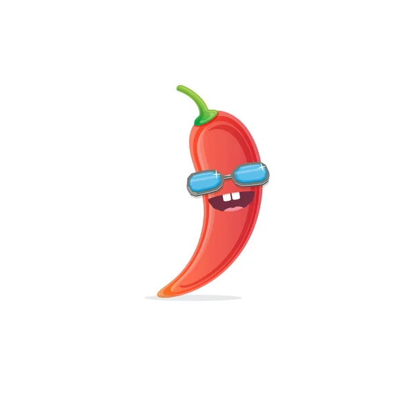 Vector funny cartoon red hot chilli pepper character with sunglasses isolated on white background. funky smiling cute mexican paprika pepper vegetable character. — Wektor stockowy