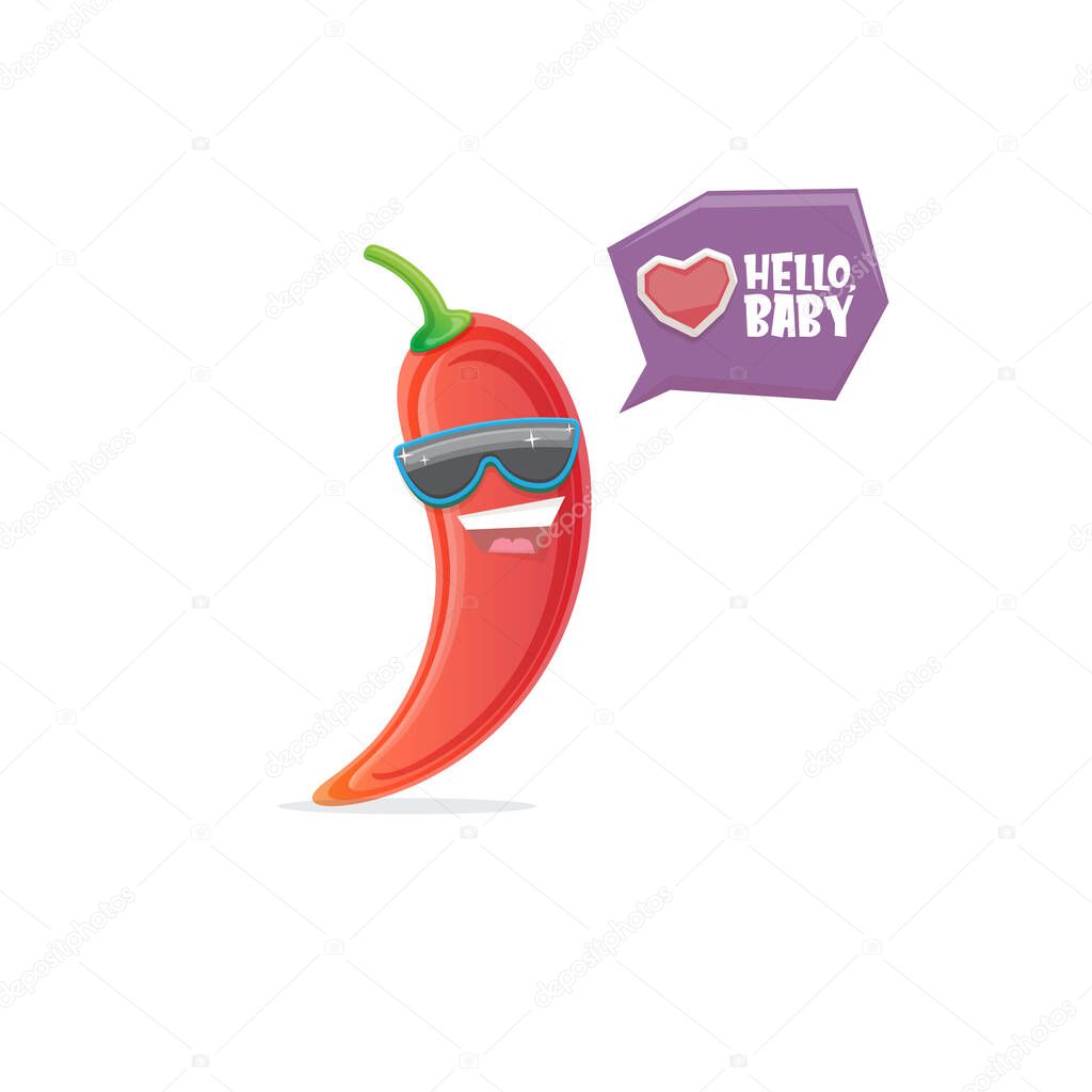 vector funny cartoon red hot chilli pepper character with sunglasses isolated on white background. funky smiling cute mexican paprika pepper vegetable character.
