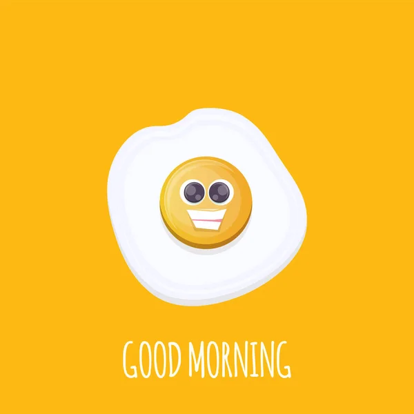 Vector divertido personaje de dibujos animados huevo frito aislado sobre fondo naranja. Funky sonriente comida de la mañana huevo frito. Buen concepto del día — Vector de stock