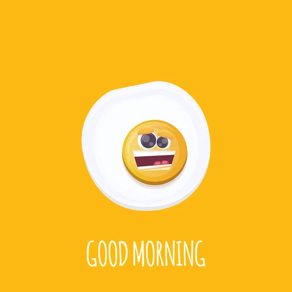 Vector divertido personaje de dibujos animados huevo frito aislado sobre fondo naranja. Funky sonriente comida de la mañana huevo frito. Buen concepto del día — Vector de stock